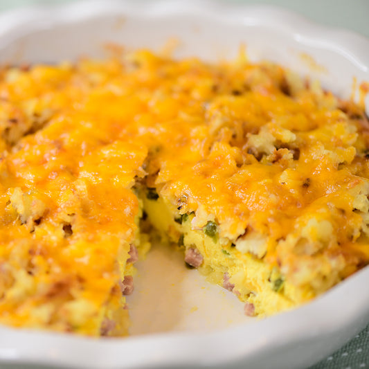 Cheesy Hash Brown Ham and Egg Casserole