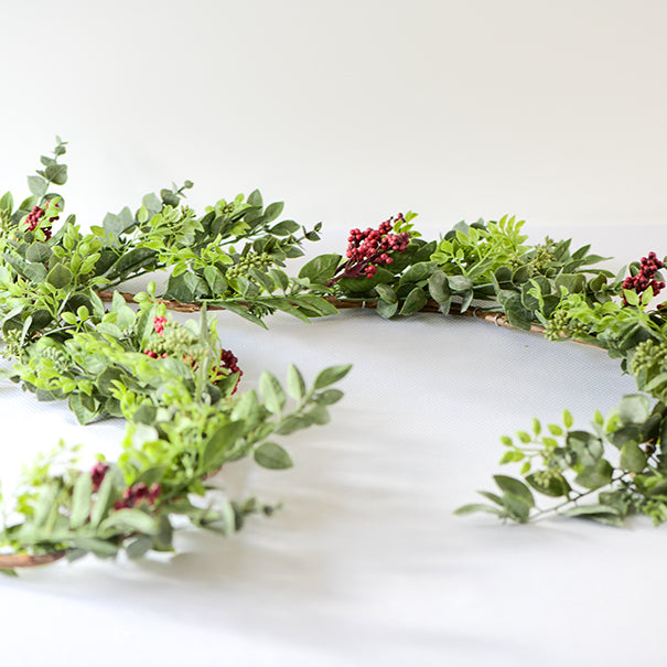 6’ Faux Seeded Eucalyptus with Greens & Red Berries Holiday Garland