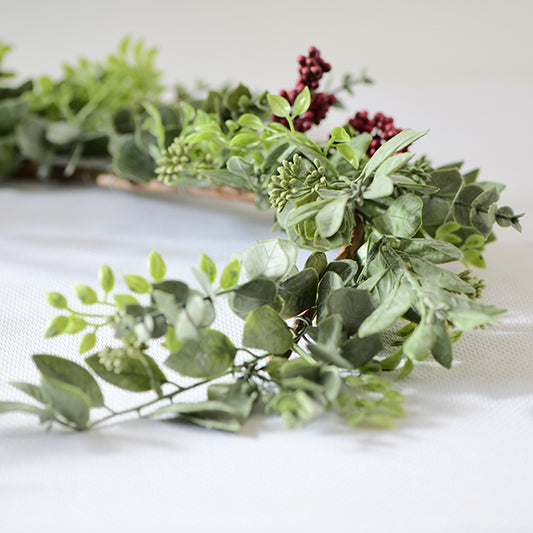 6’ Faux Seeded Eucalyptus with Greens & Red Berries Holiday Garland