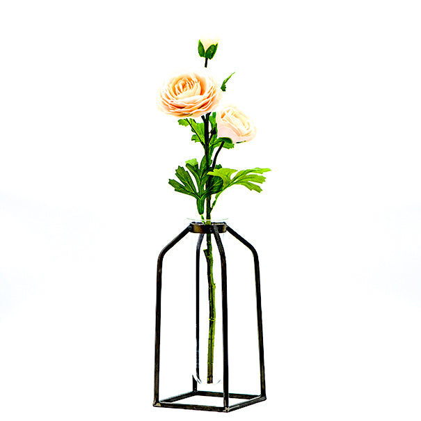 11” Metal Framed Glass Tube Decorative Table Vase