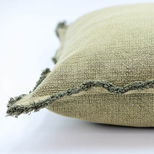 20” x 20” Olive Green Decorative Fringe Cotton Square Throw Pillow