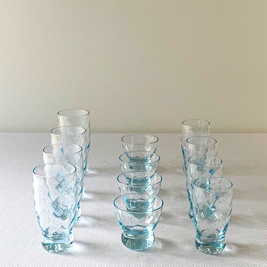 Vintage 12pcs Ice Blue Optic Swirl  Cocktail Tumbler Glassware Set