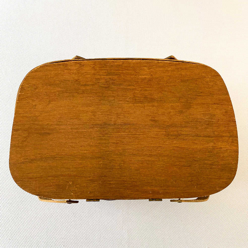 Vintage 18” Woven Splint Wooden Hinged Lid Picnic Basket
