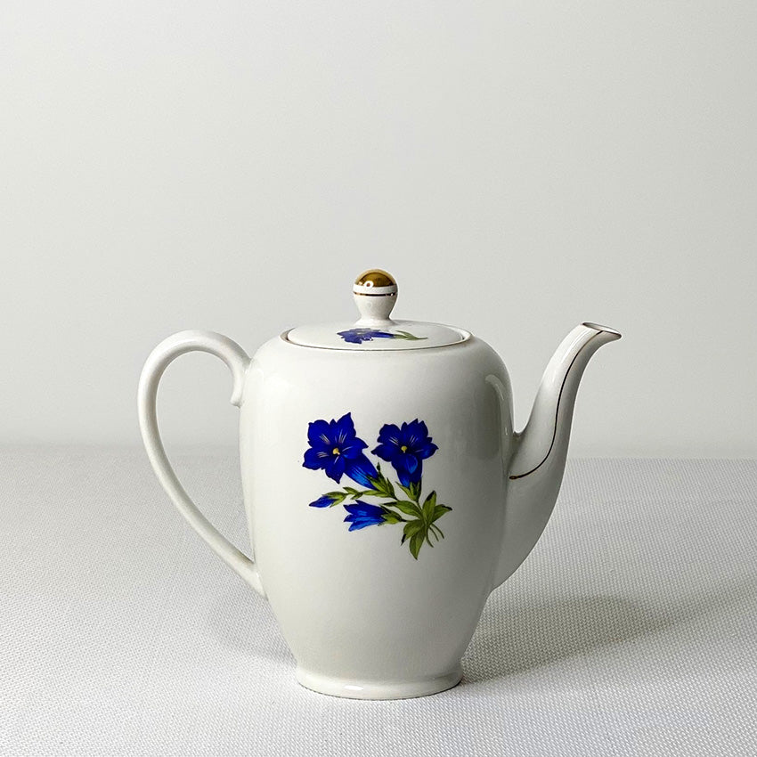 Vintage Johann Seltmann Vohenstrauß Bavaria 3pcs Blue Floral Gold Trim Coffee Pot Set