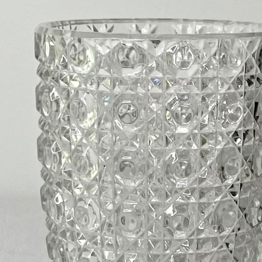 Vintage 8” Button and Diamond Pattern Lead Crystal Bouquet Vase
