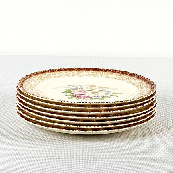 Vintage Sebring 47pcs 22k Gold Floral Arcadia Mandarin Maroon Dinnerware
