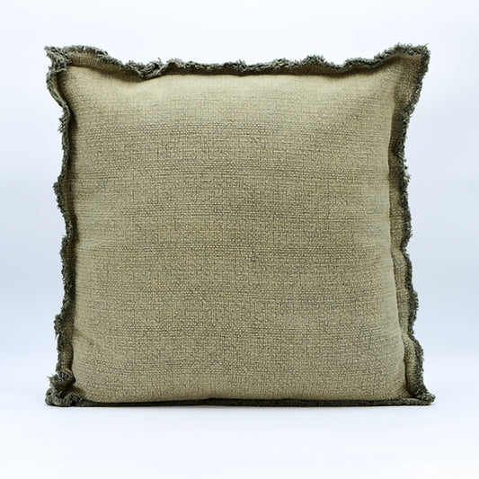 20” x 20” Olive Green Decorative Fringe Cotton Square Throw Pillow