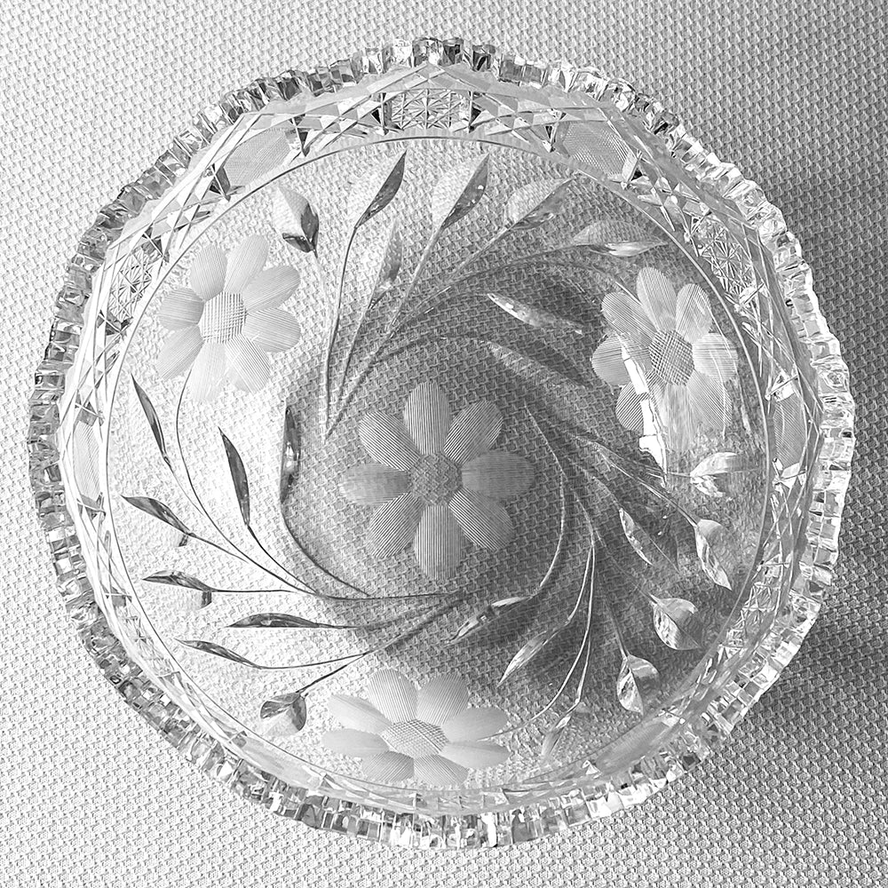 Vintage 9” American Brilliant Period Cut Crystal Decorative Bowl
