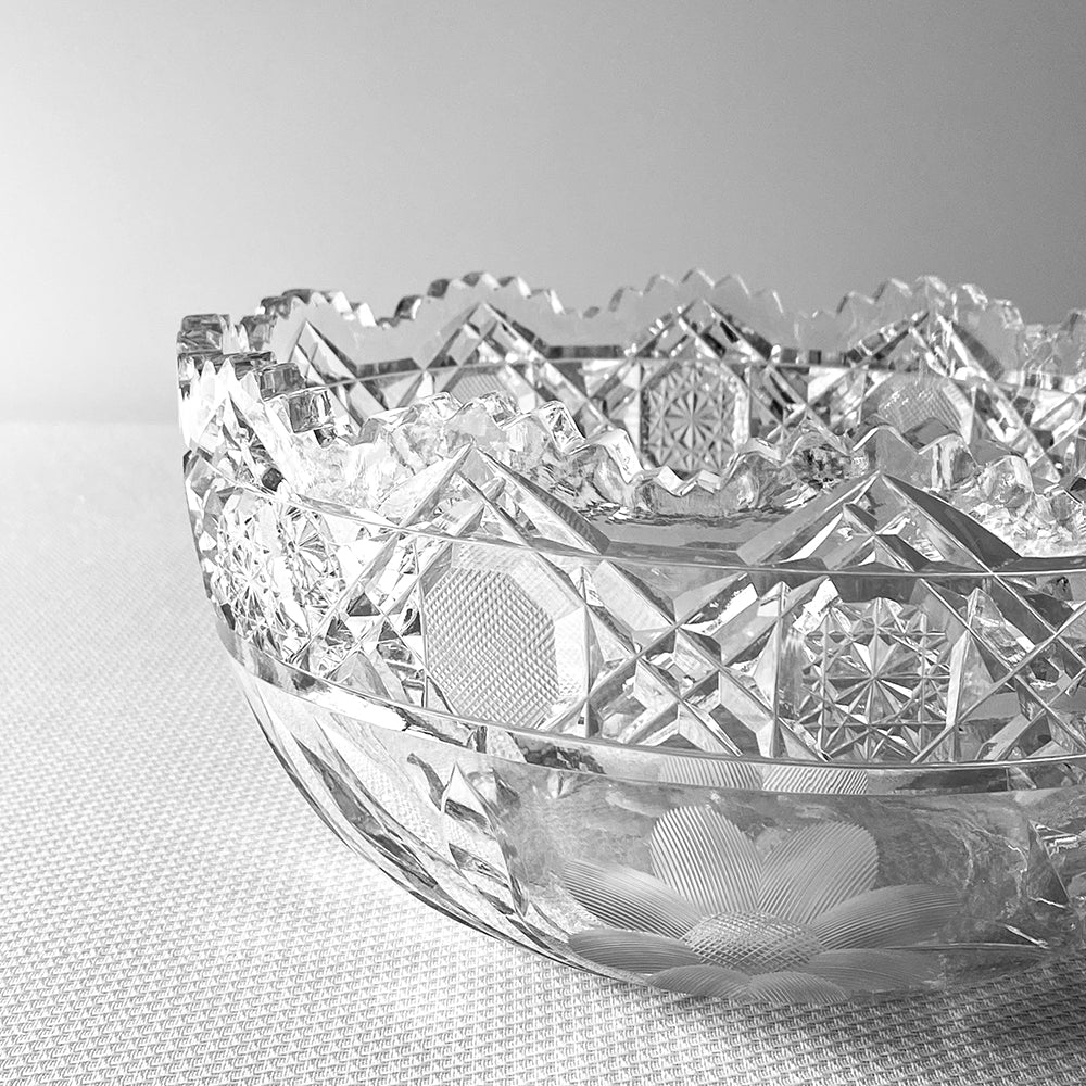 Vintage 9” American Brilliant Period Cut Crystal Decorative Bowl