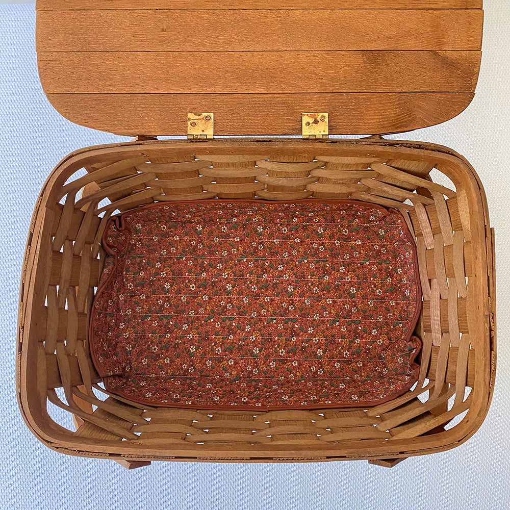 Vintage 17” Woven Splint Wooden Hinged Lid Picnic Basket