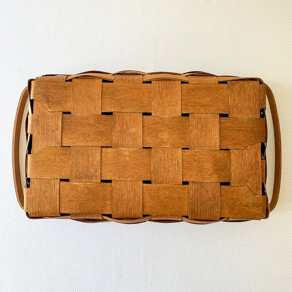 Vintage 17” Woven Splint Wooden Hinged Lid Picnic Basket
