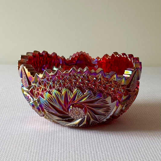 Vintage 7” L.E. Smith Ruby Carnival Comet in the Stars Glass Bowl