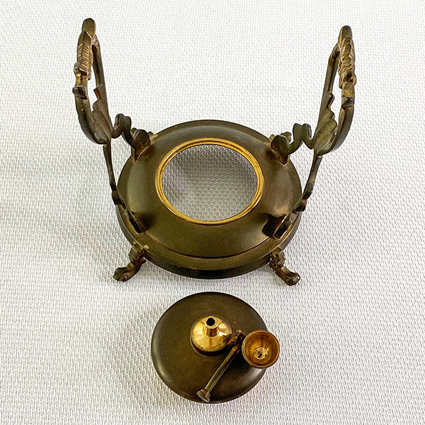 Vintage Ornate Antique Brass Engraved Tilting Tea Kettle Pot w/ Warming Stand