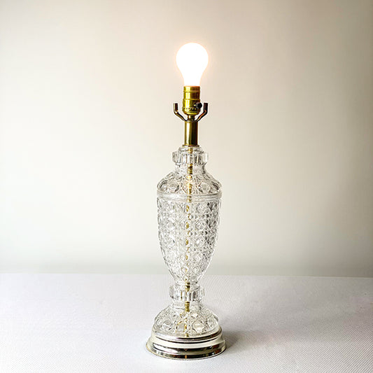 Vintage 20” Hollywood Regency Cut Glass Decorative Table Lamp Base