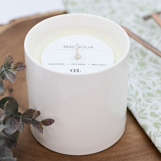 Magnolia All Natural Scented Soy Candle 10 oz. White Ceramic Jar