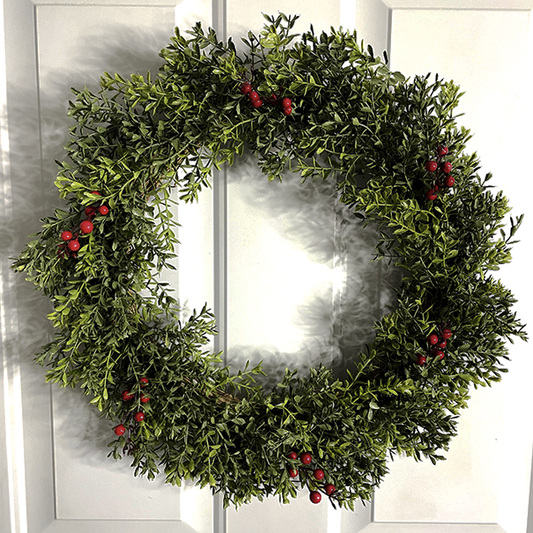 New England Boxwood Wreath with Berries - Batstone Home